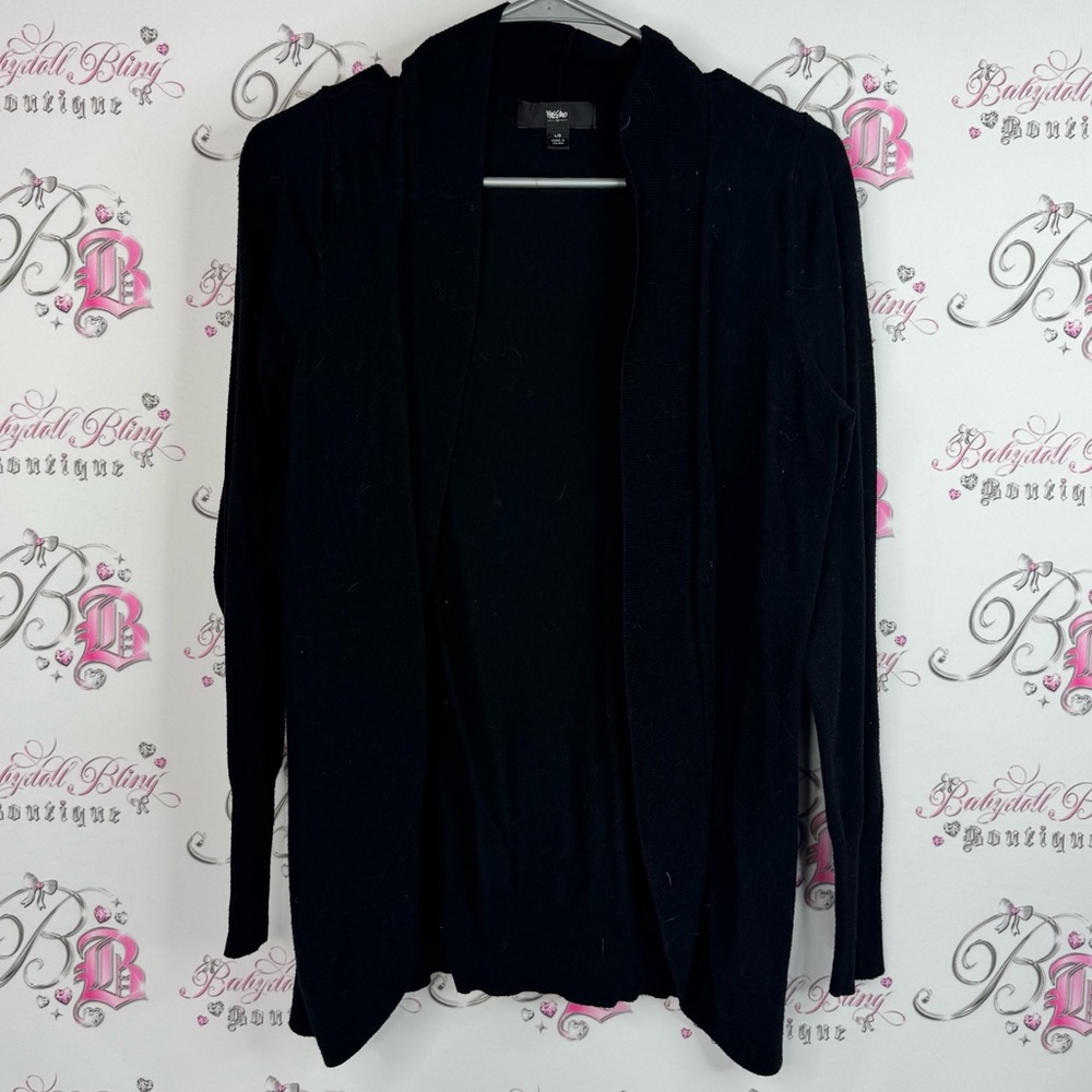 Mossino cardigan open front waterfall long sleeve Elegant Black Cardigan